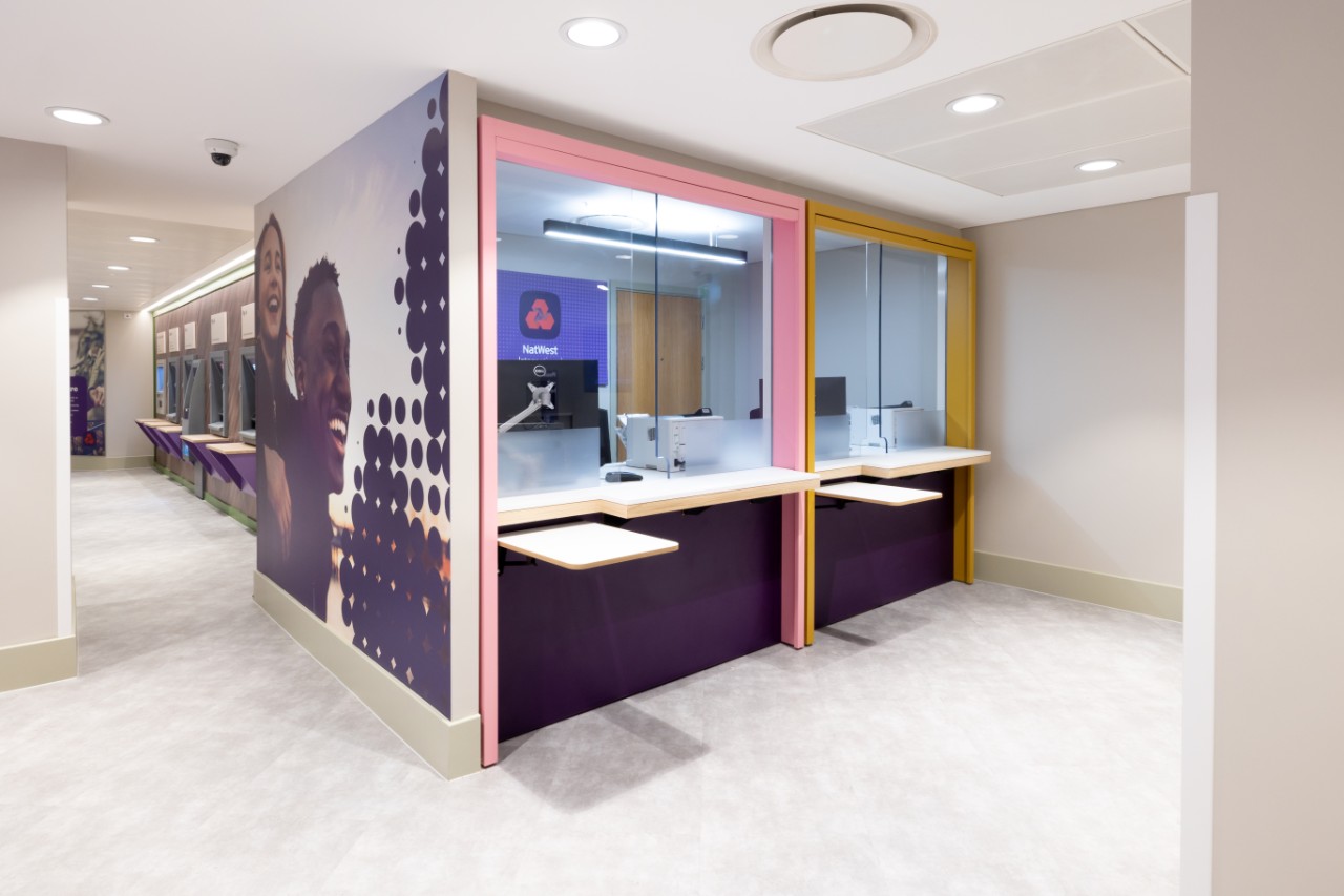 A NatWest branch with lowered counters.