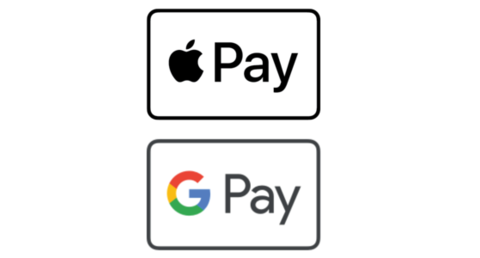 Apple Pay icon and Google Pay icon.