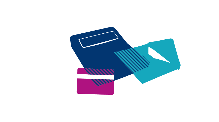 Calculator, letter with envelope and credit card icons.