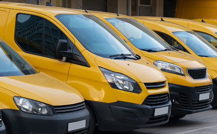 Photo of several yellow vans.