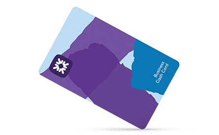 The business cash card with a blue and purple design and an RBS logo.