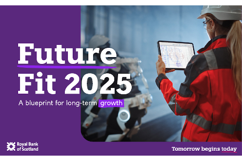 Future Fit 2025: A blueprint for long-term growth with an image of a woman looking at a piece of technology.