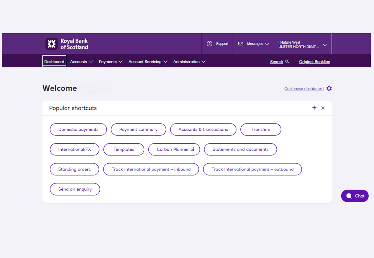 An image of the Bankline dashboard