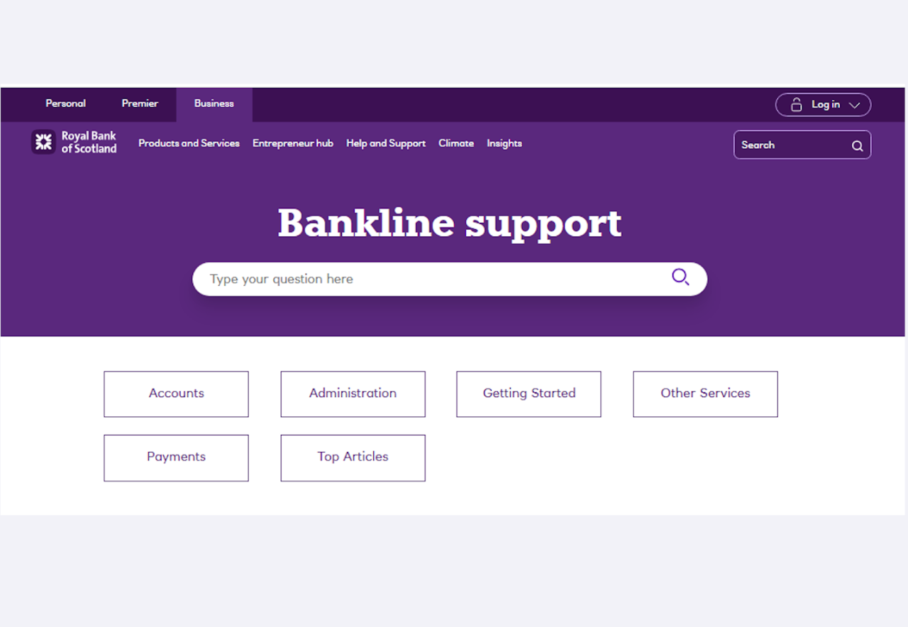 An image of the Bankline support page