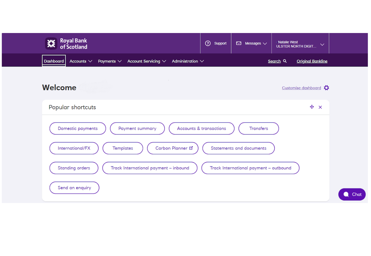 An image of the Bankline dashboard