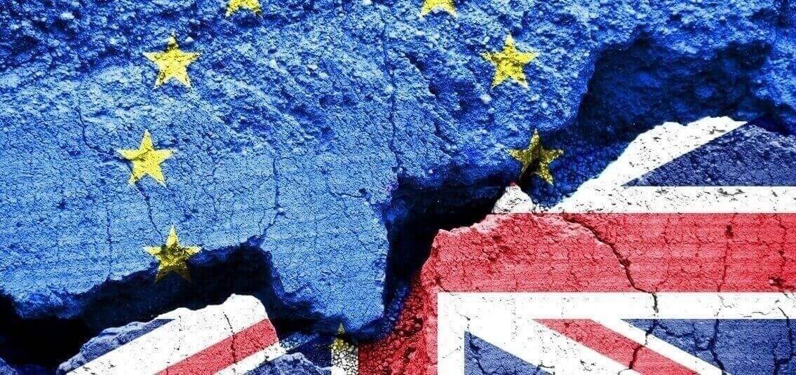 europe and uk flag breaking