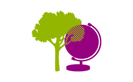 Green tree and purple globe illustration