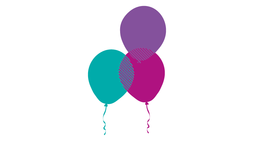 Blue and purple illustration of three balloons