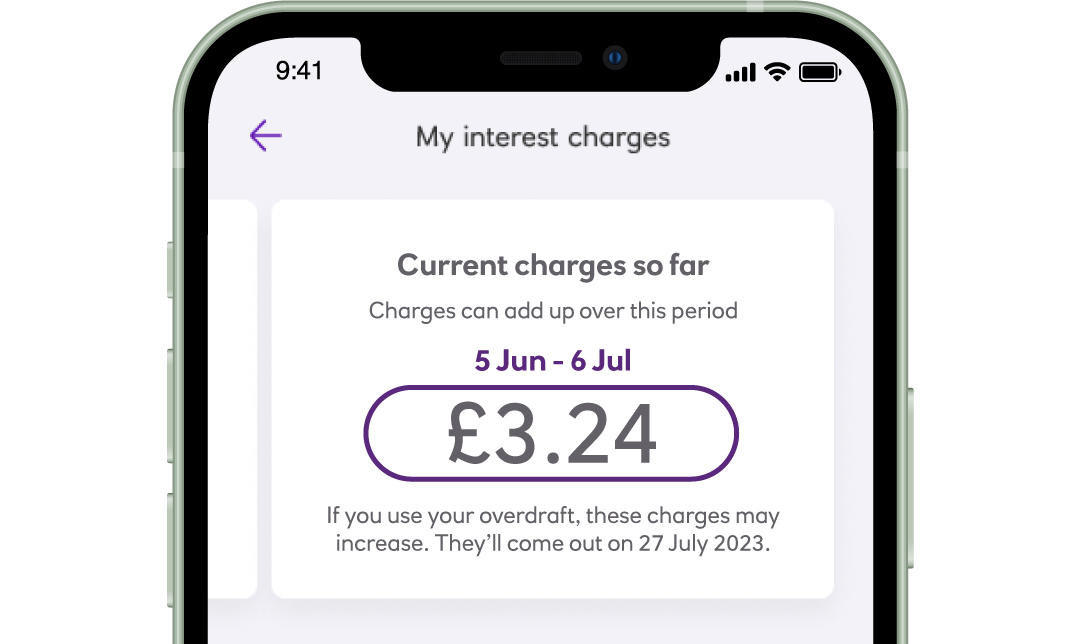 Interest charge screen in app