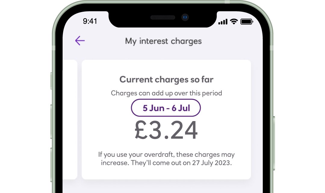 Interest charge screen in app