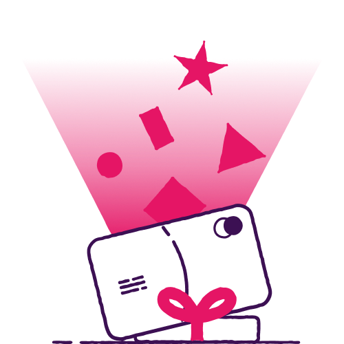 Image of a Credit Card with shapes and prizes coing out