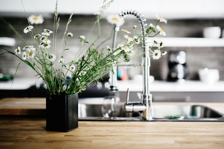 Floral display in a family kitchen